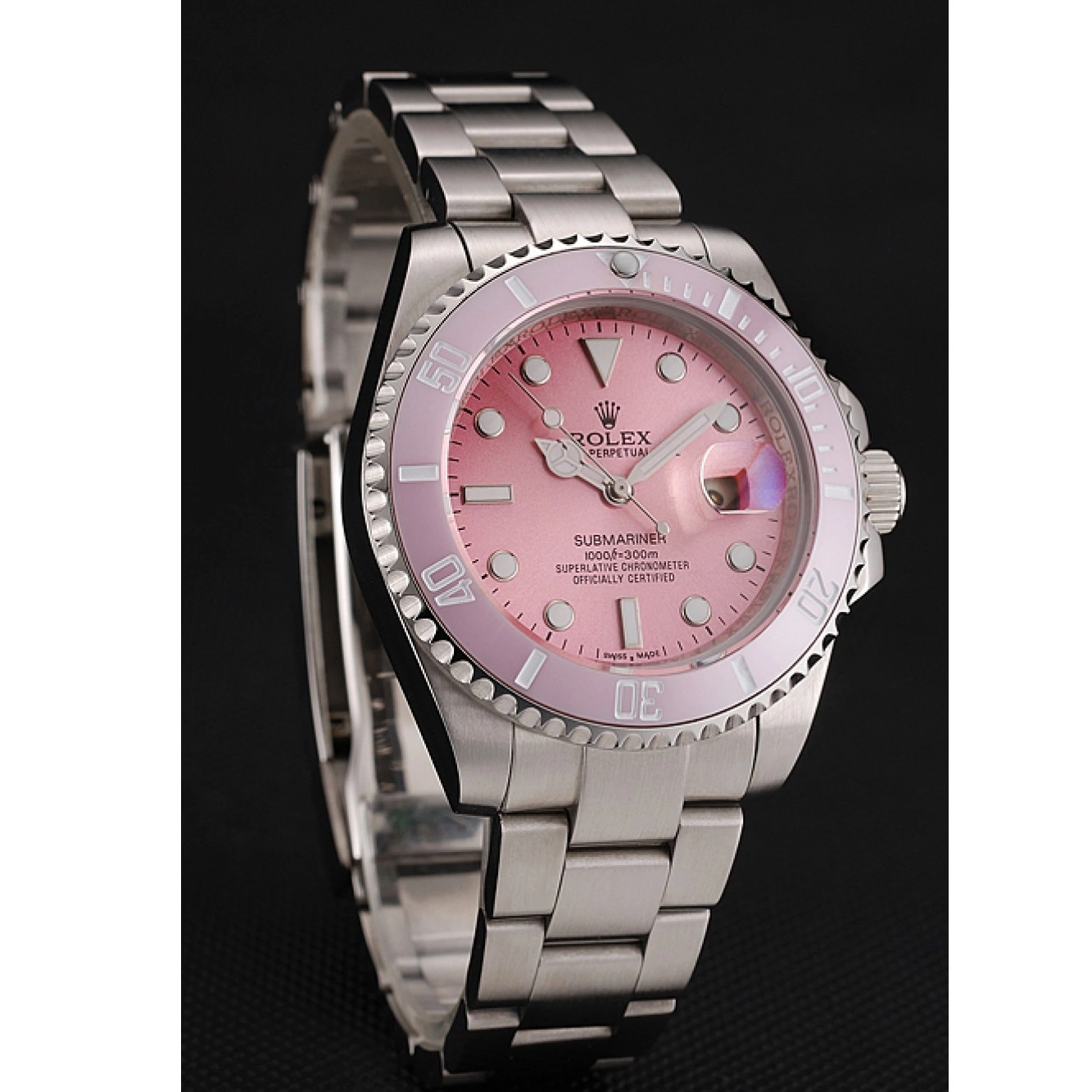 Rolex aaa copy Dial Swiss Bracelet Steel Stainless Rolex 1453980 Pink Bezel Submariner Pink 0702